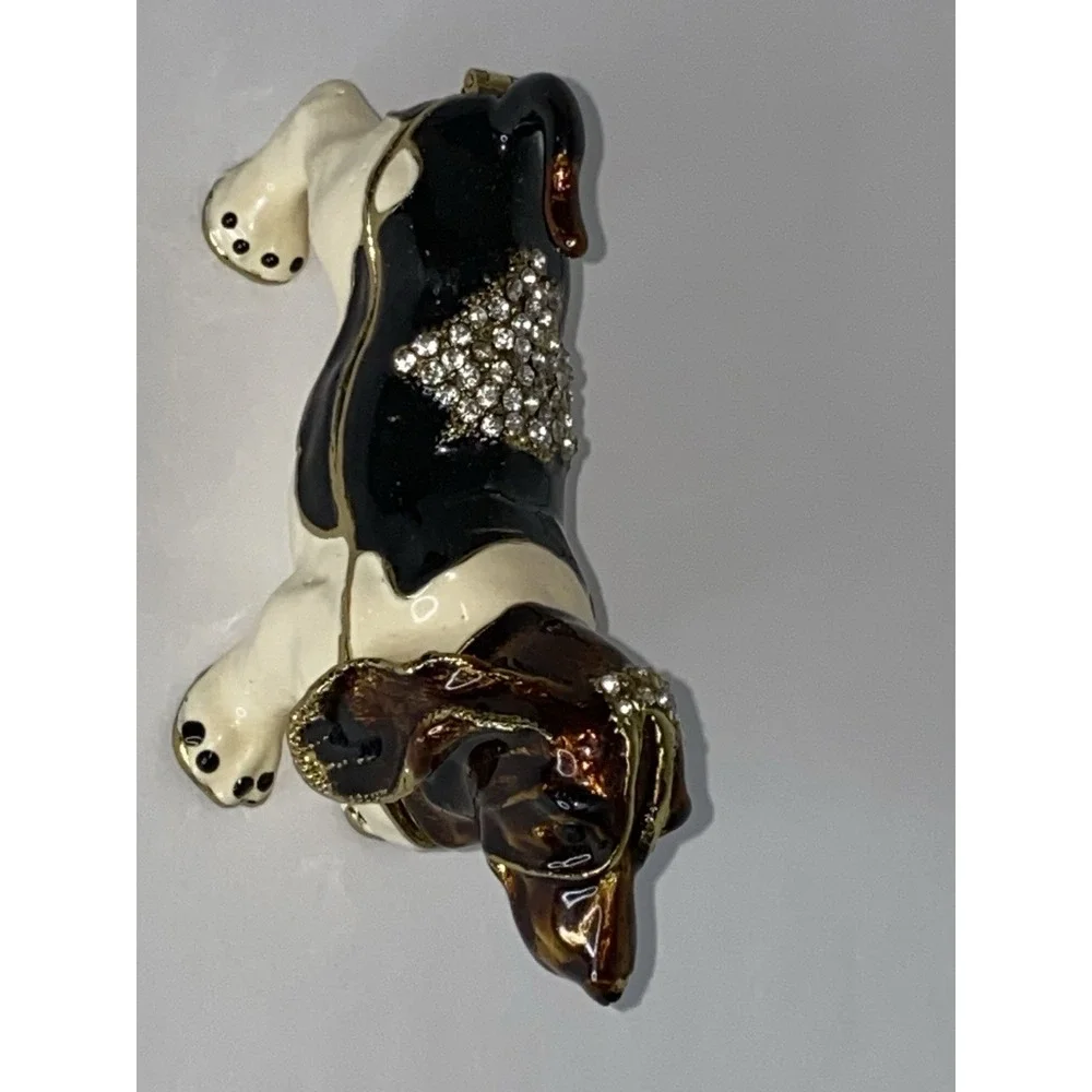 Basset‎ Hound Dog Trinket Box Enamel Crystal Hinged Lid Jeweled Collection